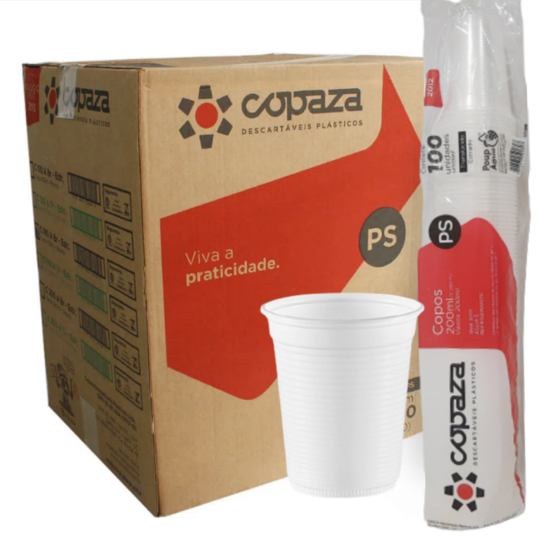 COPAZA - COPO PLASTICO C-200ML (PS) ABNT 2012 TRANSPARENTE - CX.25X100UN
