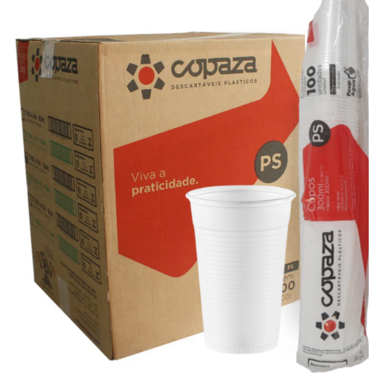 COPAZA - COPO PLASTICO C-300ML (PS) ABNT 2012 TRANSPARENTE - CX.20X100UN