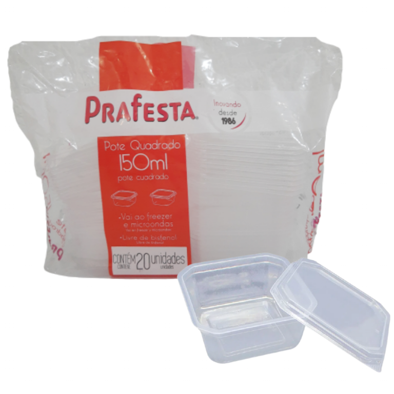 PRAFESTA - POTE 0150ML QUADRADO C/TAMPA (8456) - PT.020UN