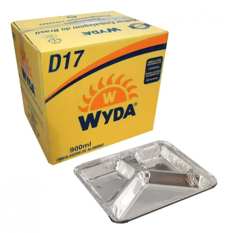 WYDA - BANDEJA ALUMINIO D17 900 ML 3DIV (258X227X37,5) - CX.100UN